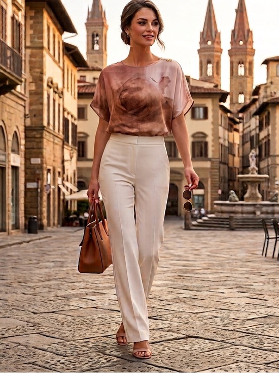 elisabetta franchi Tops - ELISABETTA FRANCHI | 100% Silk Blouse- Elegant Chic Luxury Neutral-Made In Italy